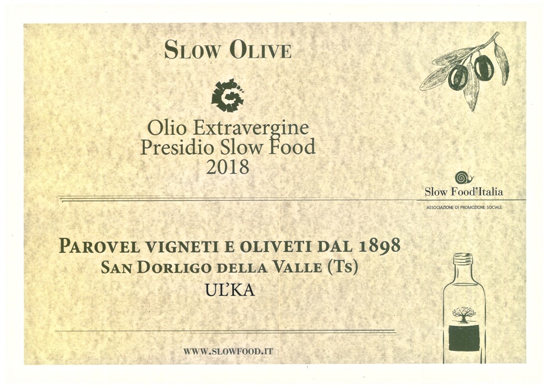 2018 SLOW OLIVE attestato
